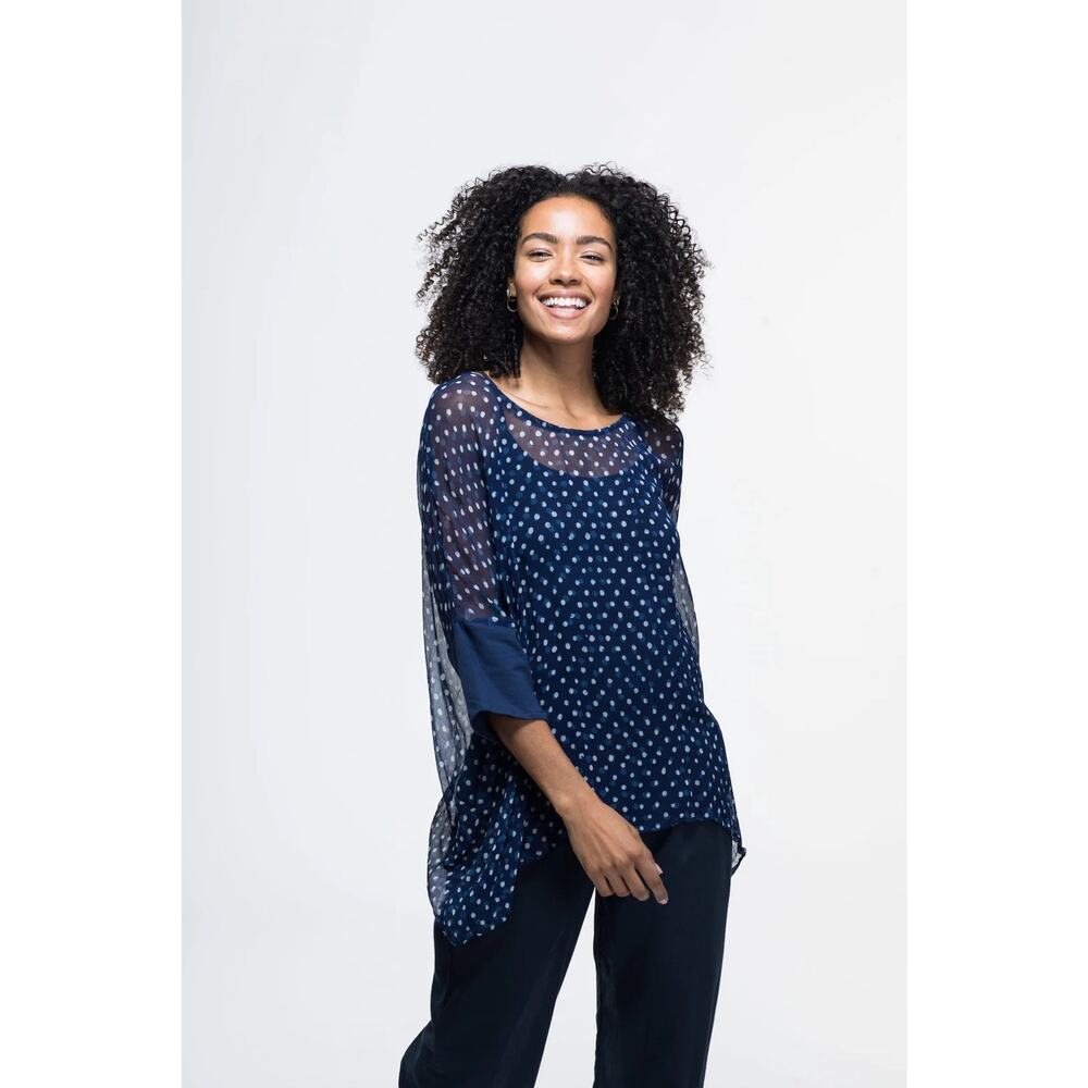 NWT Nila Rubia Sohar Hand Block Printed Sheer Polka Dot Blouse Top S/M